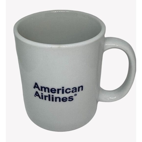 Vintage American Airlines Blue Logo White Ceramic Coffee Mug Cup Collectible - Picture 2 of 8